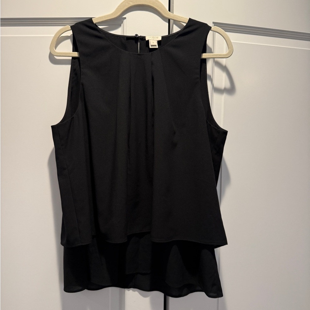 Elegant J Crew Black Sleeveless Pleated Layered Blouse